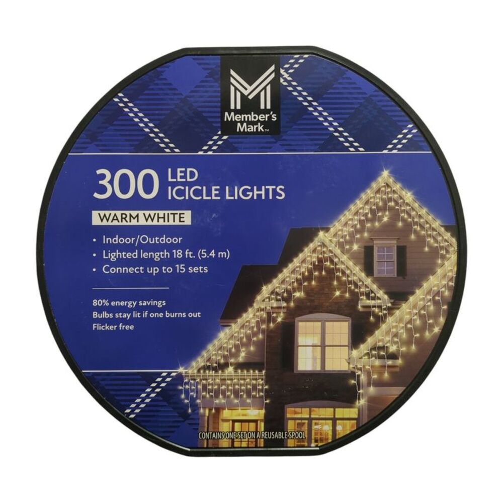 Member's Mark LED Icicle Lights, 18ft Lighted Length, 300ct - Warm White